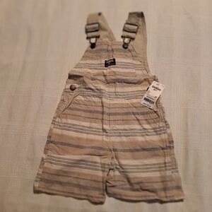Oshkosh boys size 3T striped overalls, blue, tan, cream stripes NWT